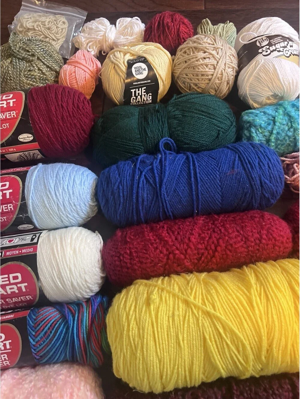 Large Mixed Yarn Lot 30+ Skeins Balls Red Heart Sugar’n Cream Craft Crochet